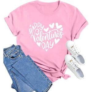 🆕Meesheep Womens Pink Cute Love Hearts T shirts Valentines Day Gifts Tops
